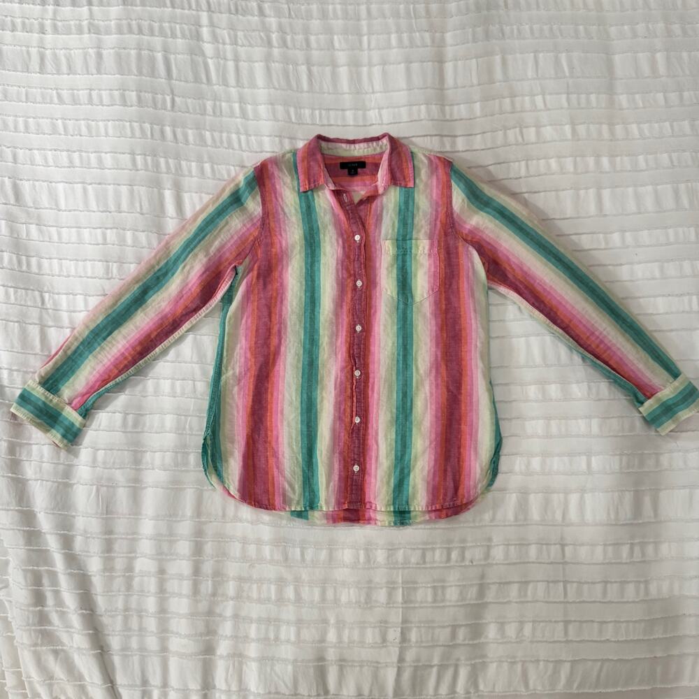 J.Crew Striped Linen Shirt Women's 6 Coastal Grandmother Retro 70s Vacation Boho - Picture 16 of 16
